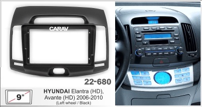 Hyundai Elantra (HD), Avante (HD) 2006-2010, цв.черн.(22-065 серый) 9", арт. 22-680